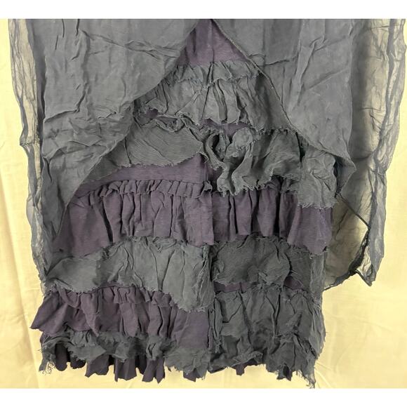 H Trend Made in Italy Navy Blue 100% Silk Ruffle Sleeveless Dress XS - Picture 4 of 5